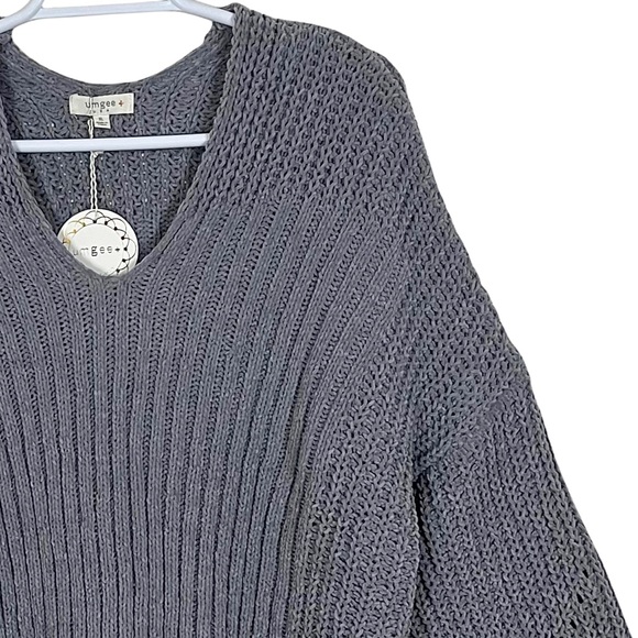 Umgee Oversized Chenille Loose Knit Wide Neckline V-neck Sweater - Picture 5 of 16